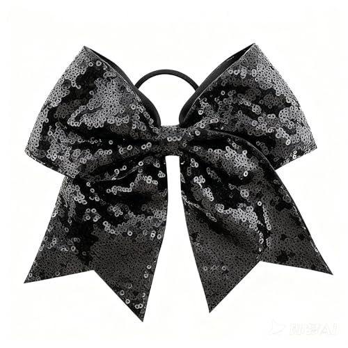 Glitter Gold Cheer Bows 4PCS Large Sequin Hair Ties Ponytail Holder