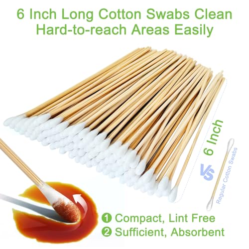 Long Wooden Cotton Swabs 6 Inch - 200 PCS Wood Handle Cleaning Sticks