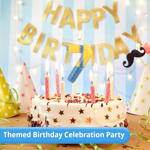 Blue and Yellow Number 7 Birthday Candle - Anime Cartoon Design