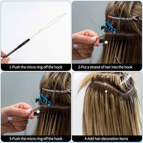 GAQWOK 10PCS Hair Extension Loop Tools and Needle Threaders for Beads