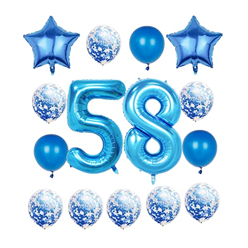 58th Birthday Party Decorations Blue Giant Number 58 Foil Balloons Set