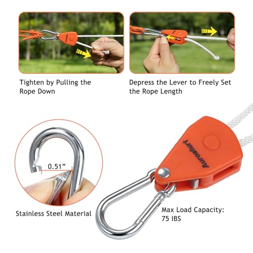 Aurosturt 19FT Orange Retractable Clothesline Outdoor Camping Travel