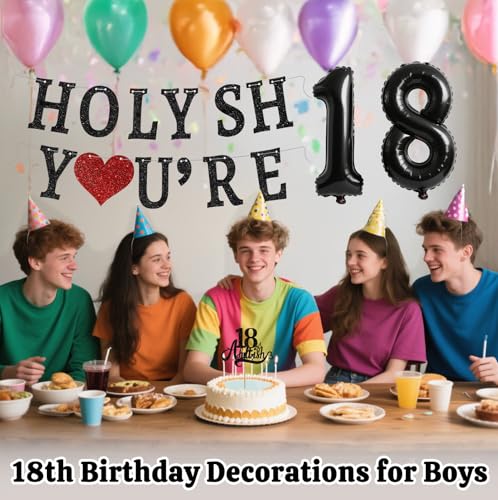 18th Birthday Decorations Set - Banner, Cake Topper & Balloons
