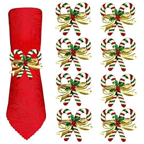 Gold Candy Cane Napkin Rings Holder Set of 8 Winter Holiday Christmas Table Decor