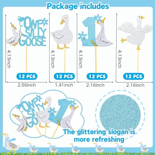 Silly Goose Cupcake Toppers 48 Pcs Glitter Party Picks for Baby Shower