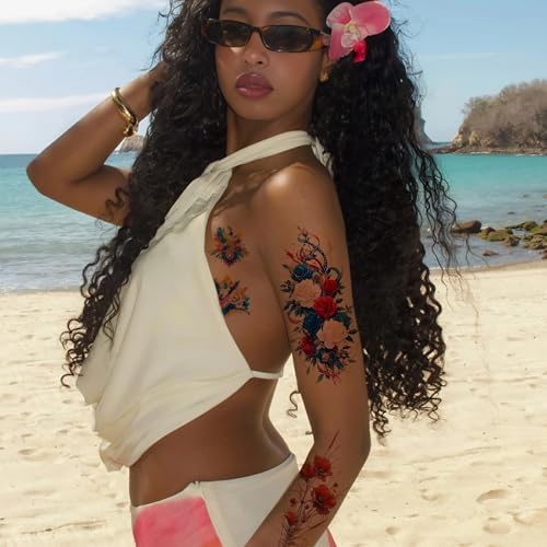 Temporary Tattoo Half Sleeve 57 Sheets Waterproof Flower Body Art
