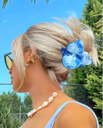 Mesovor Hawaiian Flower Hair Claw Clips 4 Pack - Tropical Orchid Hair Clips