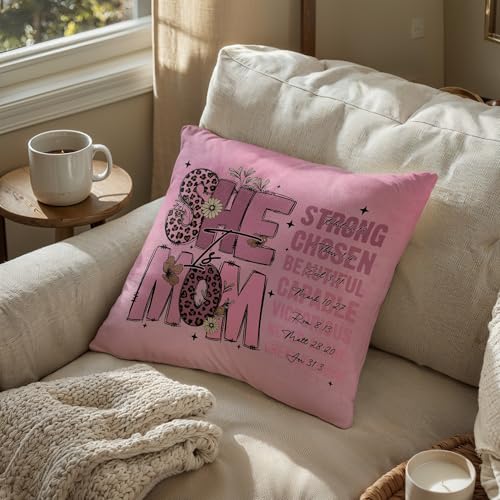 ZNGFON Christian Throw Pillow Cover 18x18 Decor Variation 8 - Mom Gift, Bible Verse, Pink Christian Pillowcase