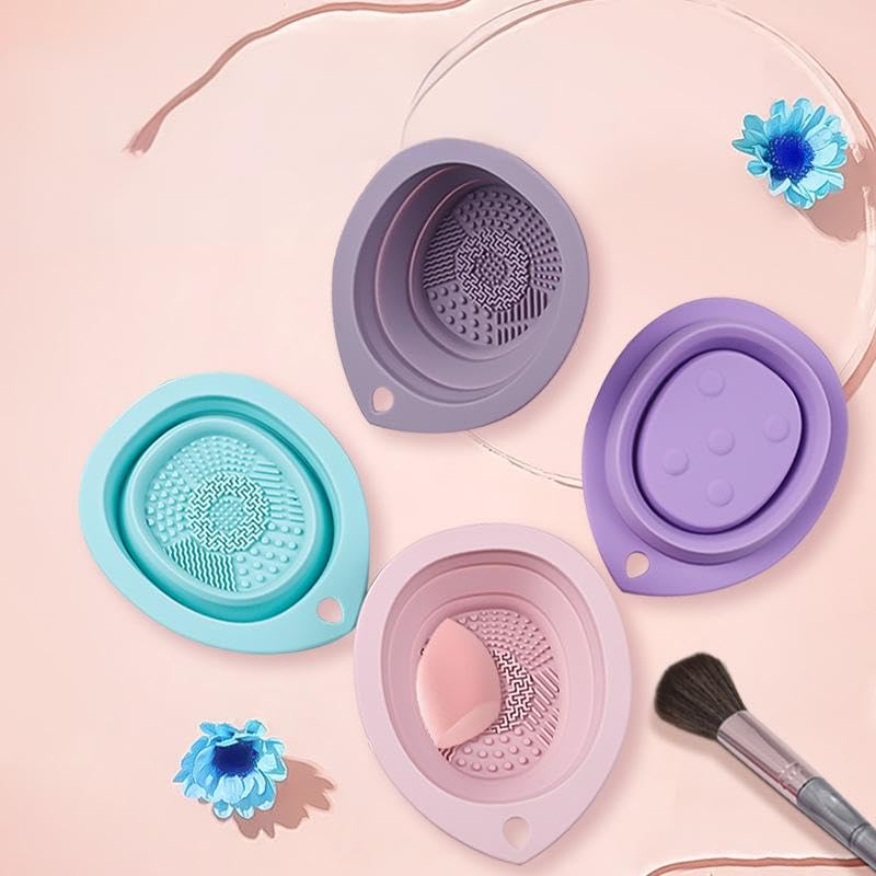 GOSATYUM Foldable Silicone Makeup Brush Cleaning Bowl and Pad