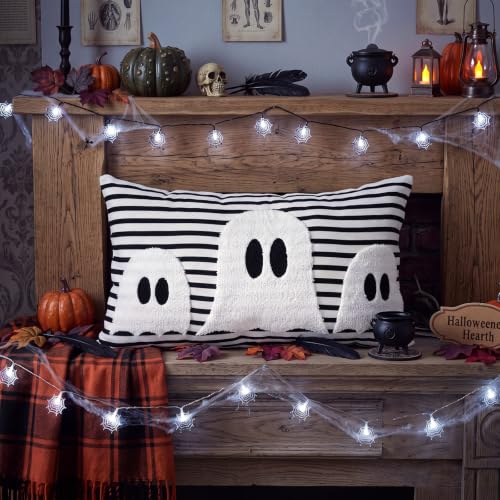 Boao Halloween Ghost Pillow Cover 12x20 Black and White Striped, Pack of 1