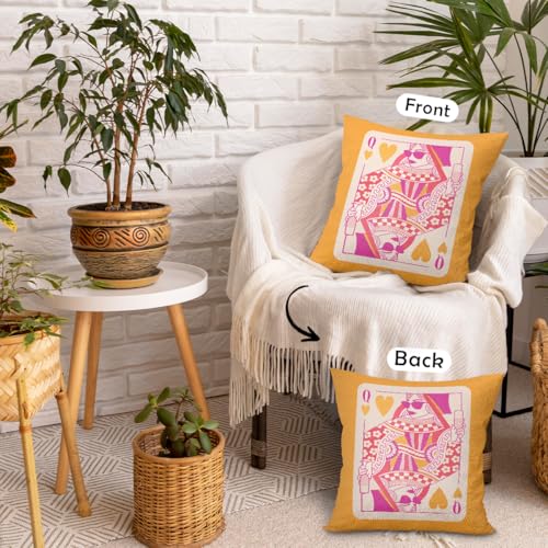 Queen of Hearts Pillow Cover 18x18 Pink & Orange Trendy Preppy Puke-6