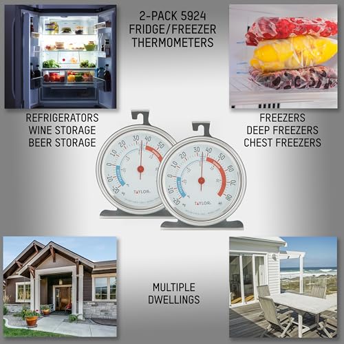 Taylor Refrigerator Freezer Thermometer 2-Pack, 3-Inch Stainless Steel