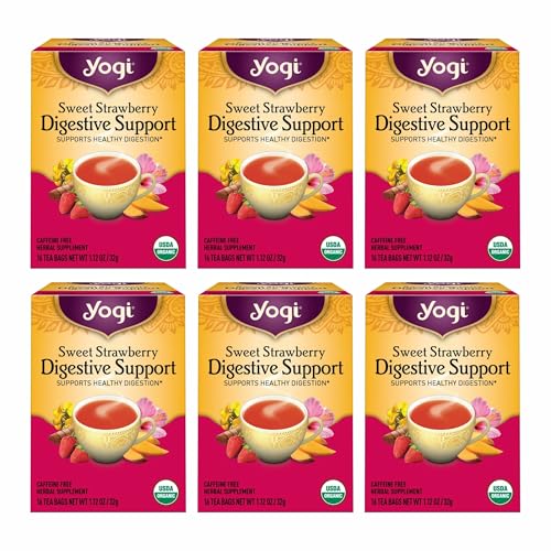 Yogi Tea Sweet Strawberry Digestive Support - 16 Tea Bags per Pack (6 Pack) - Organic Turmeric Tea Bags - Digestive Support Tea - Includes Turmeric Root, Black Pepper, Strawberry, Mango & More