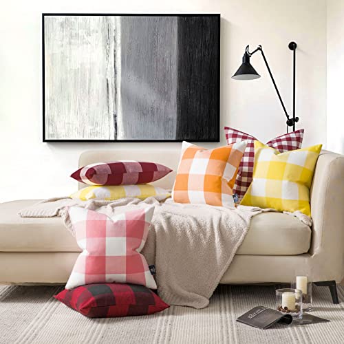 Christmas Gingham Buffalo Plaid Throw Pillow Covers Set of 2 - Red, 18x18 Inches