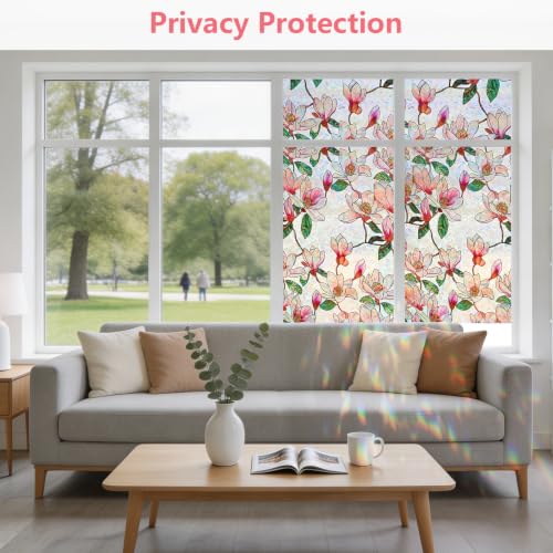 Magnolia Stained Glass Window Privacy Film - 17.5" x 78.7"