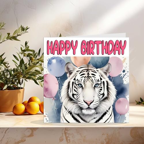 White Tiger Birthday Card - Funny Animal Greeting Card 145x145mm