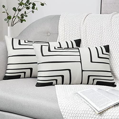 Pyonic 12x20 Farmhouse Linen Throw Pillow Covers - Geometry 5 (Pack of 2)