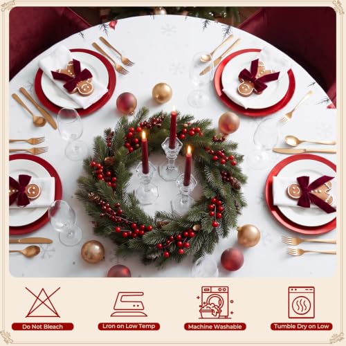 Romanstile White Christmas Round Tablecloth 70 Inch Snowman Trees Winter Decor