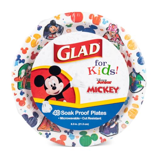 Glad Disney Mickey and Friends Paper Plates, 8.5 in, 40 Ct - Heavy-Duty Disposable Plates for Kids' Meals and Parties