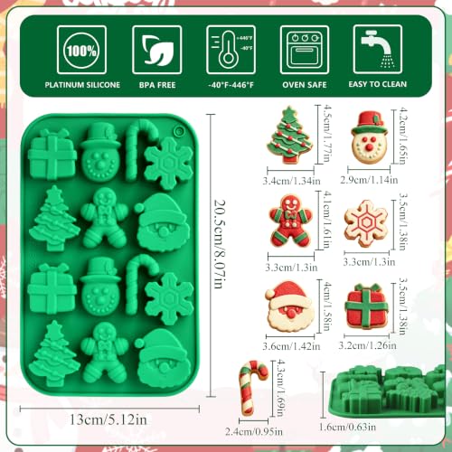 Christmas Silicone Molds 2PCS - Santa, Christmas Tree, Snowman & Gingerbread Design - 14 Cavity Candy & Cookie Molds - Variation 1-2pcs