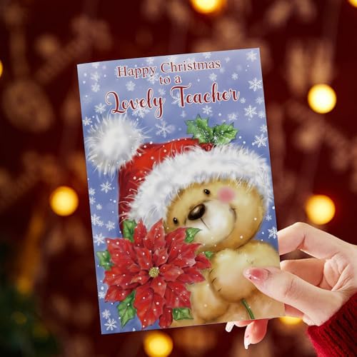 Spercy Cute Bear Christmas Card for Teacher with Envelope