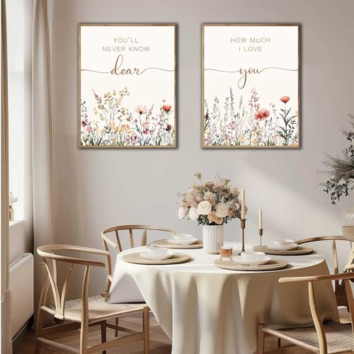 Love Quote Wall Art Set of 2 - Floral Prints for Bedroom & Nursery