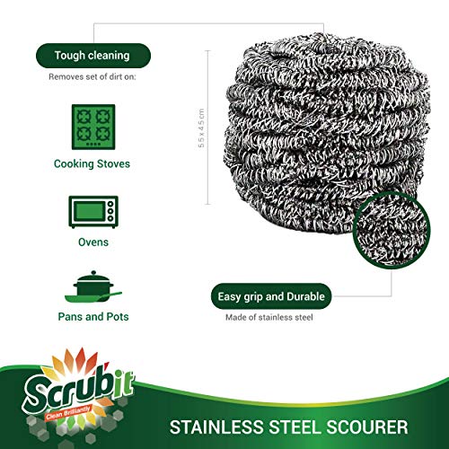 SCRUBIT 6 Pack Stainless Steel Scourer Pads for Heavy Kitchen Cleaning