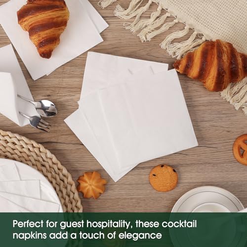White Disposable Cocktail Napkins 150 Count - EZLYFF, 9x9 Inches, Party Bar Supplies