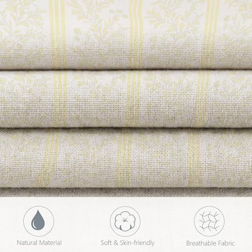 Vintage Floral Throw Pillow Covers - Yellow Striped Linen, 18x18 Inch, Set of 2
