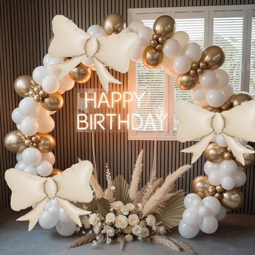 5pcs Ivory Bow Foil Balloons for Boho Party Decorations