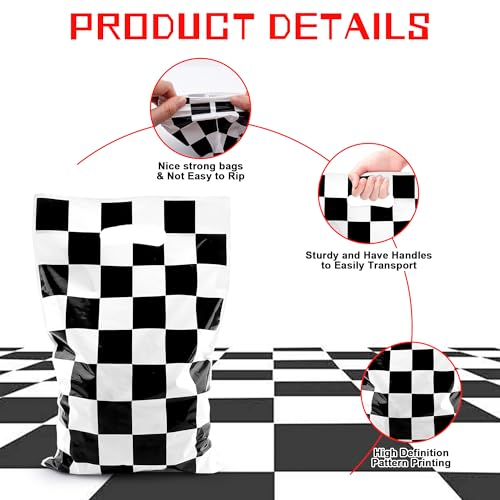50 Pcs Race Car Party Favor Bags - Black and White Checkered Gift Bags