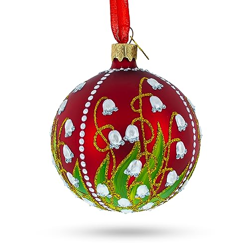Lilies of the Valley Glass Christmas Ornament 3.25 Inches - Hand-Painted Holiday Decor