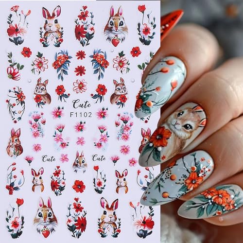 Easter Bunny Nail Art Stickers - 12 Sheets 3D Self-Adhesive Rabbit Decals