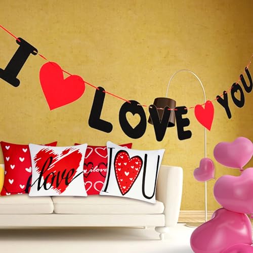 Pistha Red Valentine's Day Pillow Covers 18x18 Set of 4, Linen Heart Decor