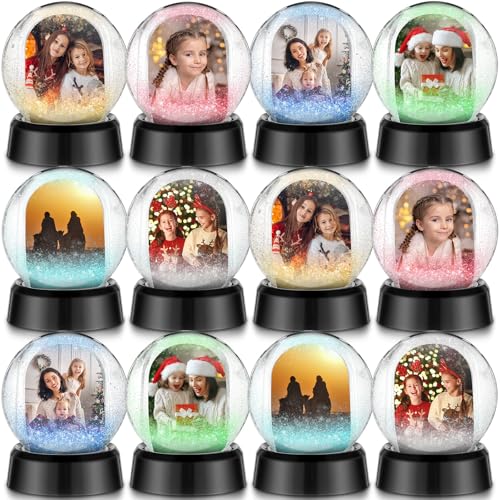 Suzile 12 Pcs Photo Snow Globes Double Sided Clear Plastic Frame - Snowflake Sequin Balls
