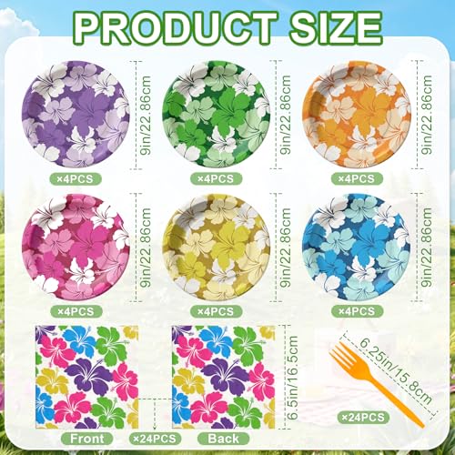 Hawaiian Luau Party Tableware Set for 24 - Plates, Napkins & Forks