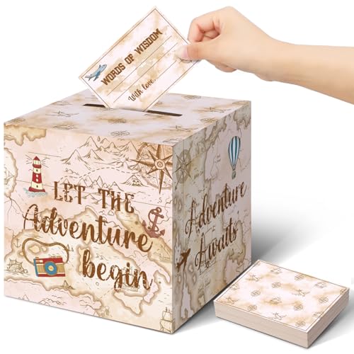 Let the Adventure Begin Card Box & Advice Cards Set - Travel Theme Party Supplies