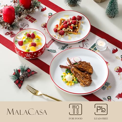 Santa Claus Christmas Dinnerware Set - 12 Pieces Porcelain Plates & Bowls for 4