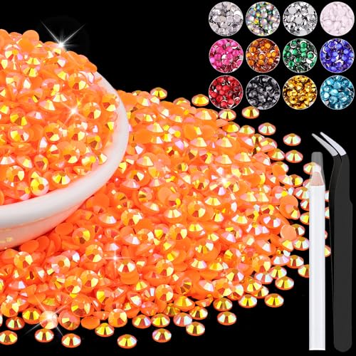 6000pcs 4mm Resin Jelly Flatback Rhinestones Orange AB with Tools