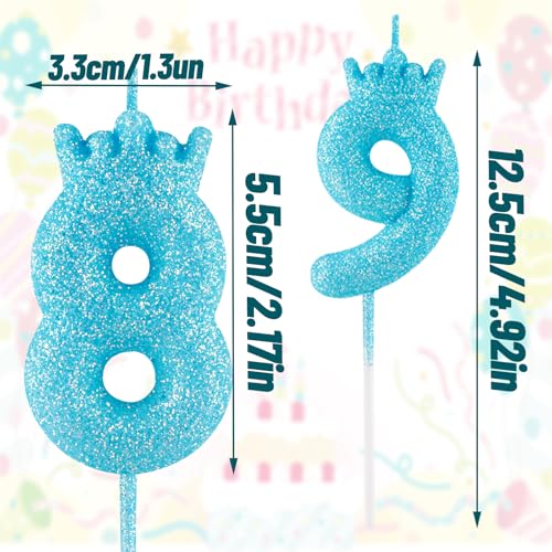 Glow in the Dark Number 12 Blue Glitter Crown Birthday Cake Candle