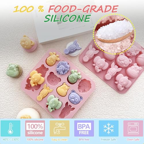 2-Pack Animal Silicone Molds for Chocolate, Candy, Soap & Candle Making
