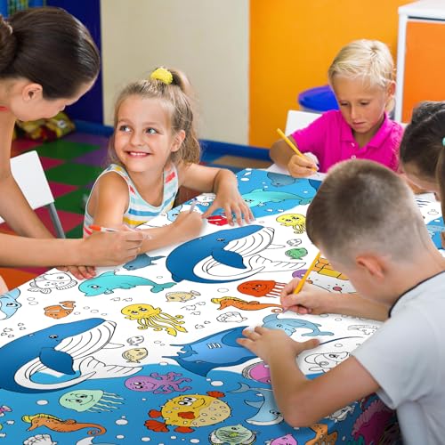 PartyGarden Ocean Under the Sea Coloring Tablecloth - Kids Birthday Party Supplies, 54x108 Inches