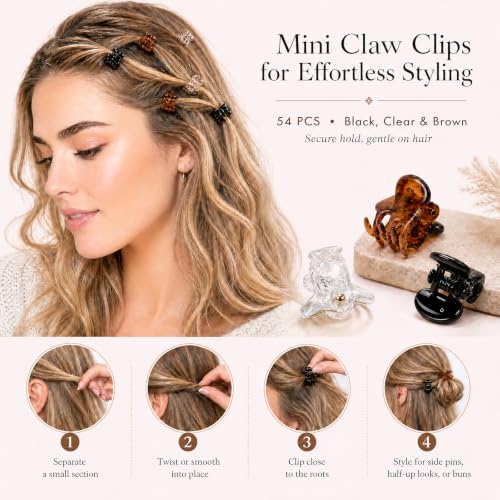 DZKZO 54Pcs Mini Hair Claw Clips 0.6 Inch Small Plastic Hair Clips