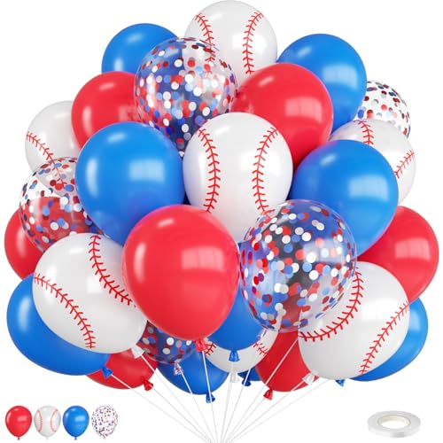 12 Inch Baseball Print Balloons - Red, Blue & White Party Decor