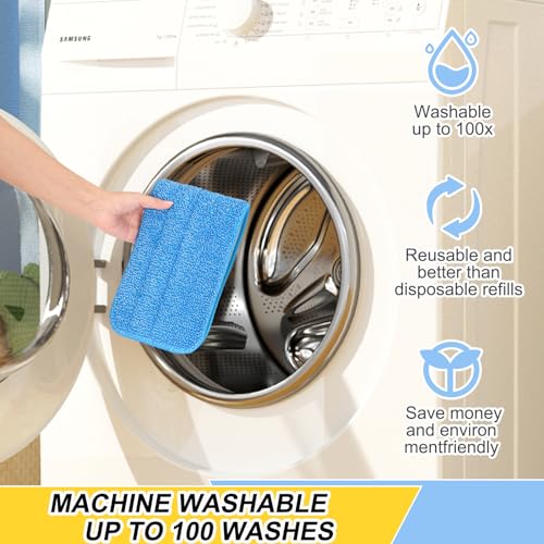 H-Gamely 16.5" Microfiber Mop Pads - 3 Pack Replacement Heads for Bona (Blue)