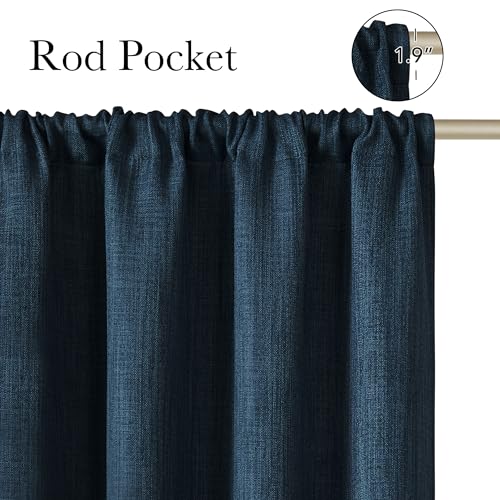 NICETOWN Navy Blue Faux Linen Room Darkening Curtains 42" W x 63" L Pack of 2