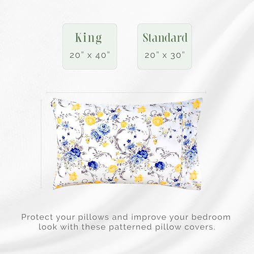 Elegant Comfort Set of 2 Floral Print Pillowcases - Soft Microfiber Standard/Queen
