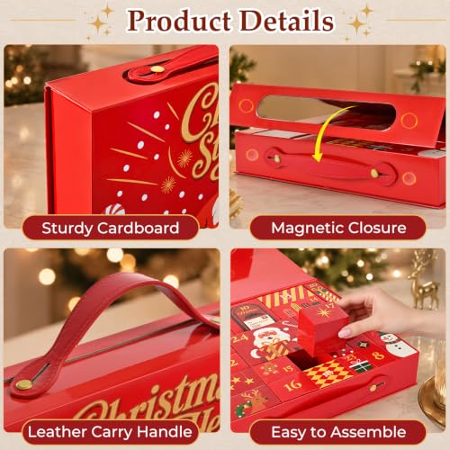 Red 24-Day Christmas Advent Calendar with Fillable Gift Boxes - DIY Holiday Countdown