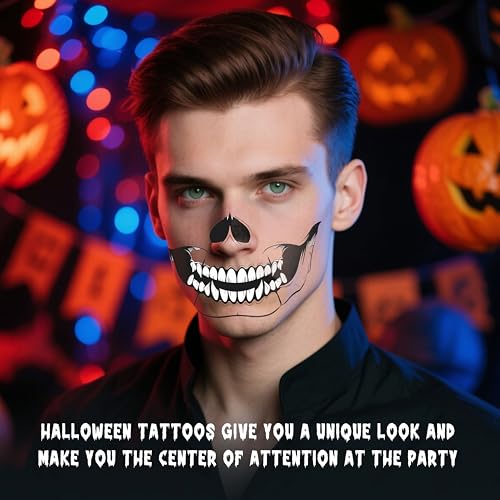 Halloween Temporary Face Tattoos - Waterproof Skeleton Zombie Makeup Stickers