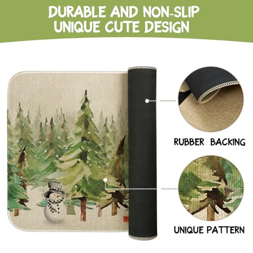 2025 Christmas Kitchen Rugs Set of 2 - Snowy Forest Deer Fox Snowflake Decor